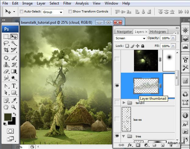 Fairy night. Beanstalk.Green, Beanstalk, theme, Green, fairy, tale, illustration, mystery, night, moon